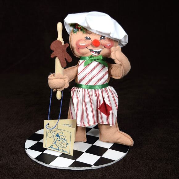 Annalee Mobilitee 9" Doll Vintage 1998 Gingerbreadman Red Striped Apron Chef Hat - Picture 1 of 10